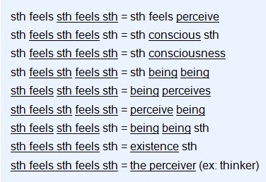 Ontological expressions formed by nesting experiences, representing constructions such as perceived being, consciousness, existence or perceiver (example: thinker).