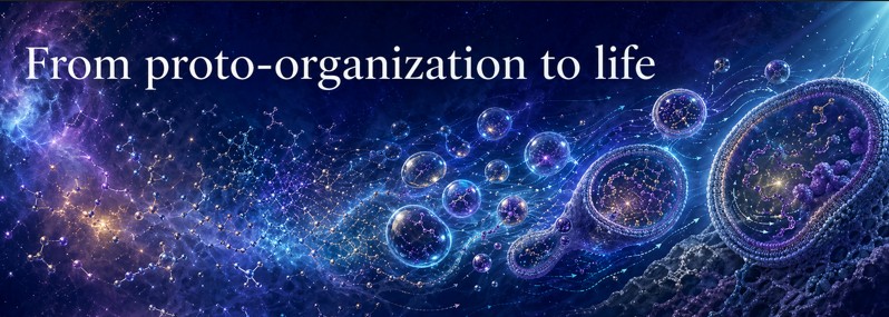 120 - From proto-organization to life — systems, flows and self-maintenance Transition between prebiotic chemical networks, compartmentalized systems, flows and first regimes of self-maintenance.