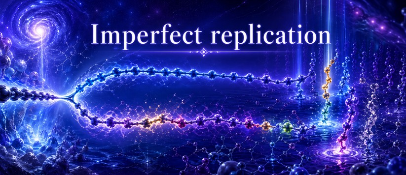124 - Imperfect replication — variation, conservation and pre-Darwinian selection Imperfect replication showing conservation, variation and pre-Darwinian selection of more persistent systems.
