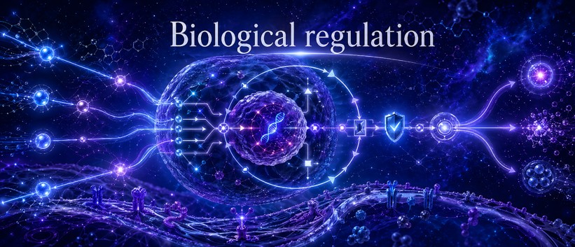 127 - Biological regulation — thresholds, feedback and dynamic stability Biological feedback loops showing thresholds, activation, inhibition and dynamic stability.