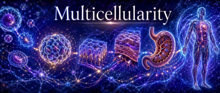 132 - Multicellularity — coordination, specialization and integration of life Multicellular organization showing cells, tissues, organs, coordination and integration of life.