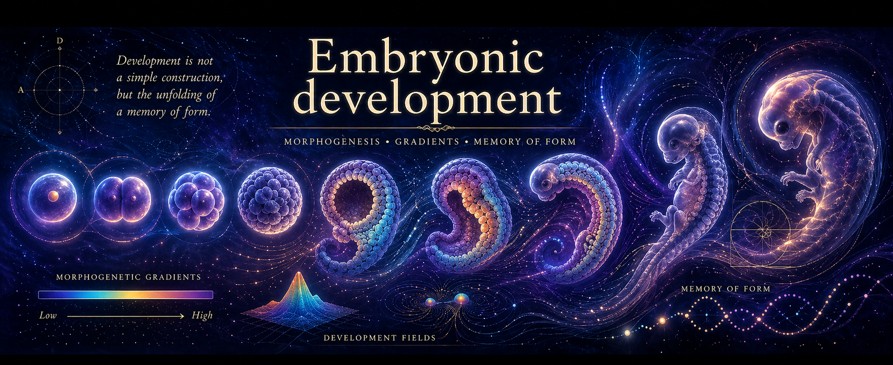 133 - Embryonic development — morphogenesis, gradients and memory of form Embryonic development showing gradients, differentiation, morphogenesis and memory of form.