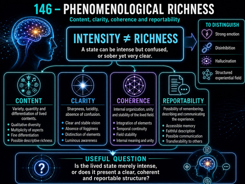 146 - Phenomenological Richness — Content, Clarity, Coherence and Reportability Phenomenological richness, content, clarity, coherence and reportability.
