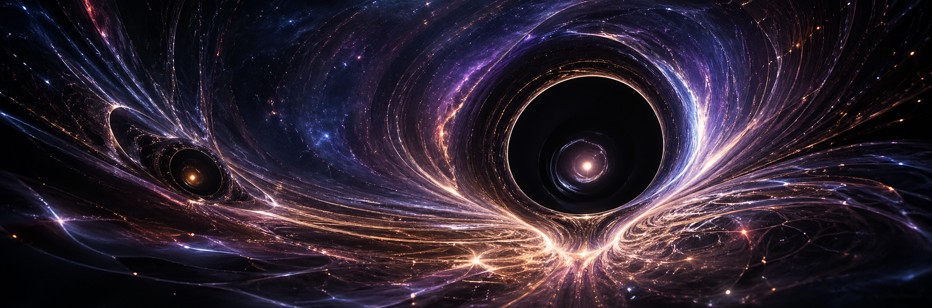 087 - Trous noirs et noyaux 6D Schéma montrant un puits gravitationnel profond, entouré d'un horizon.