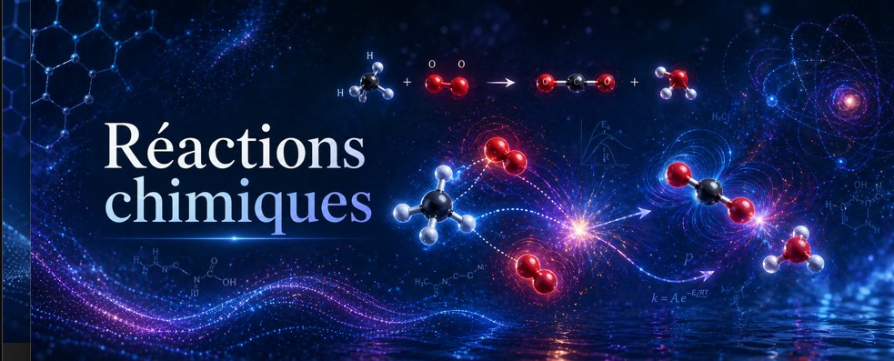 106 - Réactions chimiques — chemins de réorganisation et états de transition Réaction chimique décrite comme chemin de réorganisation entre un état initial, un état de transition et un état final.