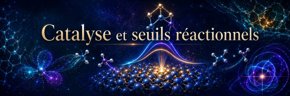 107 - Catalyse et seuils réactionnels — guidage de cohérence et chemins alternatifs Catalyse représentée comme chemin réactionnel alternatif abaissant le seuil de réorganisation.