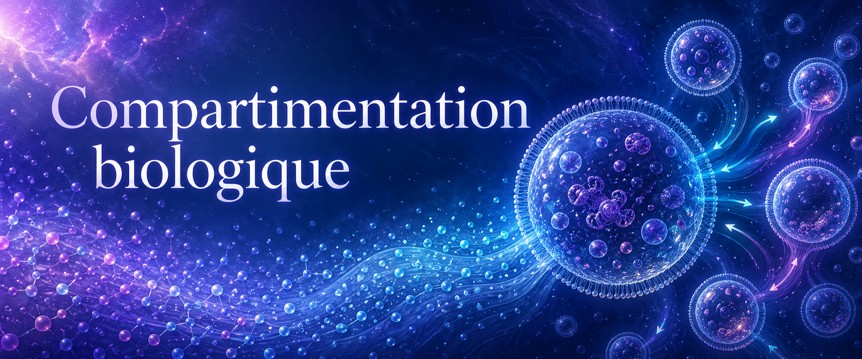 121 - Compartimentation biologique — membranes, gradients et individualisation Compartiment biologique minimal montrant membrane, gradients, intérieur, extérieur et échanges contrôlés.