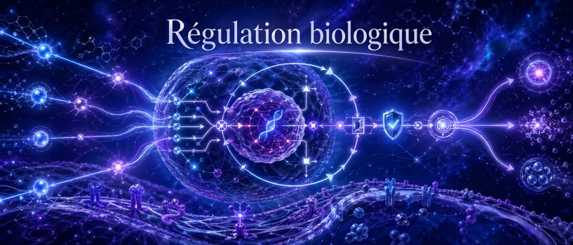 127 - Régulation biologique — seuils, rétroactions et stabilité dynamique Boucles de rétroaction biologiques montrant seuils, activation, inhibition et stabilité dynamique.