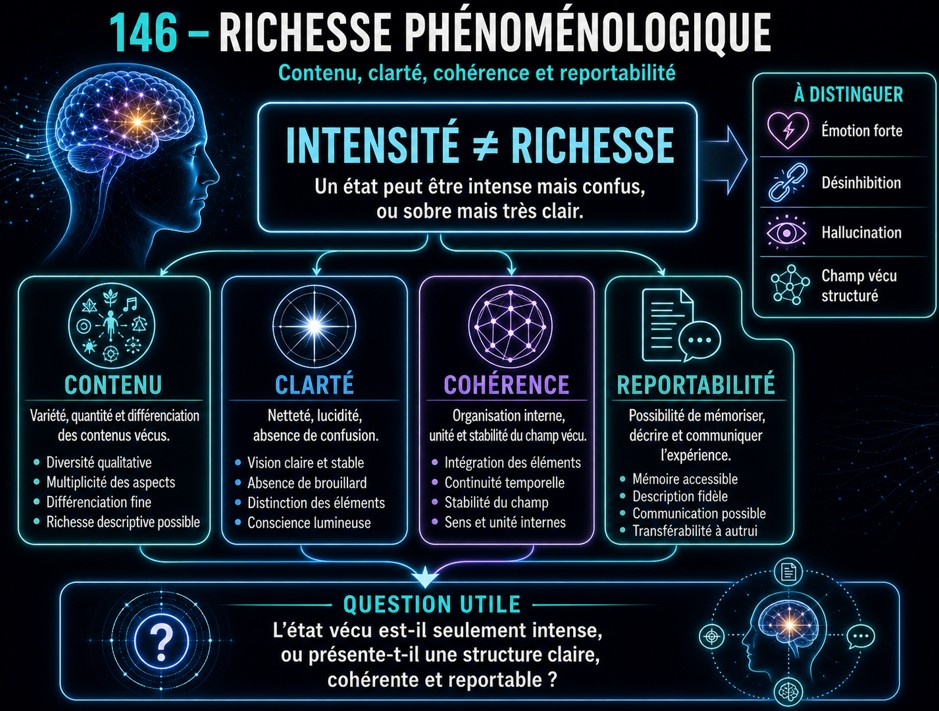 146 - Richesse phénoménologique — contenu, clarté, cohérence et reportabilité Richesse phénoménologique, contenu, clarté, cohérence et reportabilité.