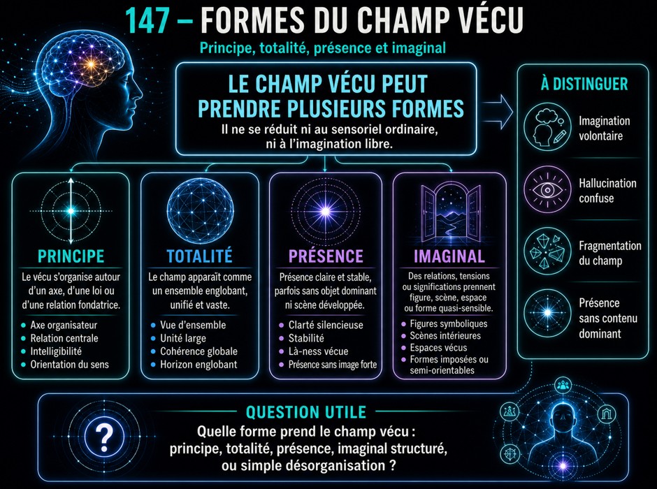 147 - Formes du champ vécu — principe, totalité, présence et imaginal Formes du champ vécu, principe, totalité, présence et imaginal.